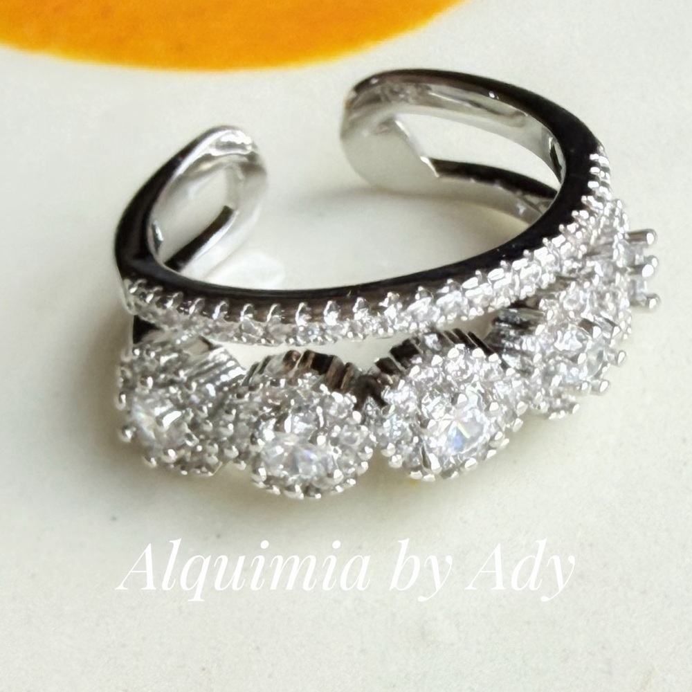 PINKY RING + Silver Crystal Open Ring - Clear Sparkle